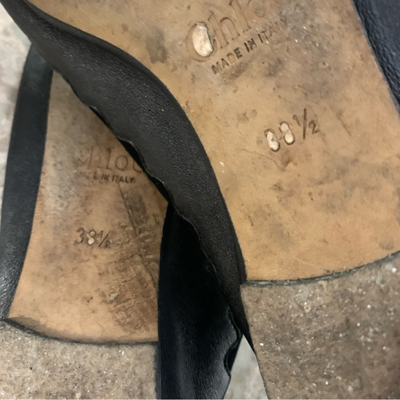 Chloe Scallop Print Flats Pointed Toe Leather Suede Black 38.5 Shoes Scalloped! - Picture 10 of 11